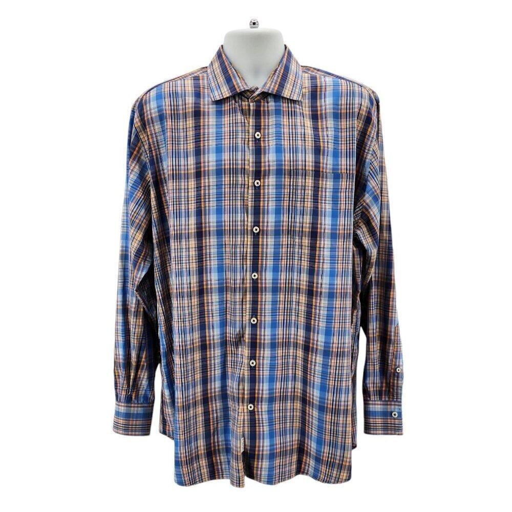 Peter Millar Plaid Blue Multicolor Button Shirt Mens XL